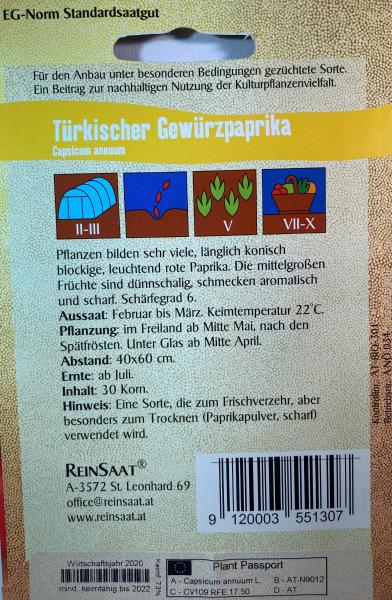 Türkischer Gewürzpaprika - ReinSaat Saatgut - Demeter aus biologischem Anbau